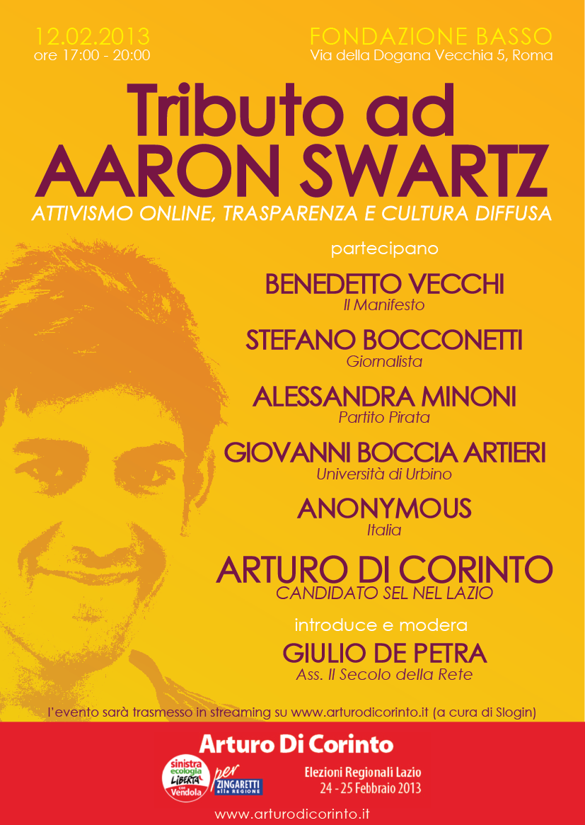 Tribute to Aaroon Swartz alla Fondazione Basso con il Partito Pirata